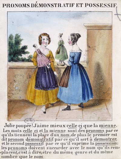 Ukazovací a přivlastňovací zájmena (2 dívky si hrají s panenkami) - v „“ La grammaire en images““ od French School