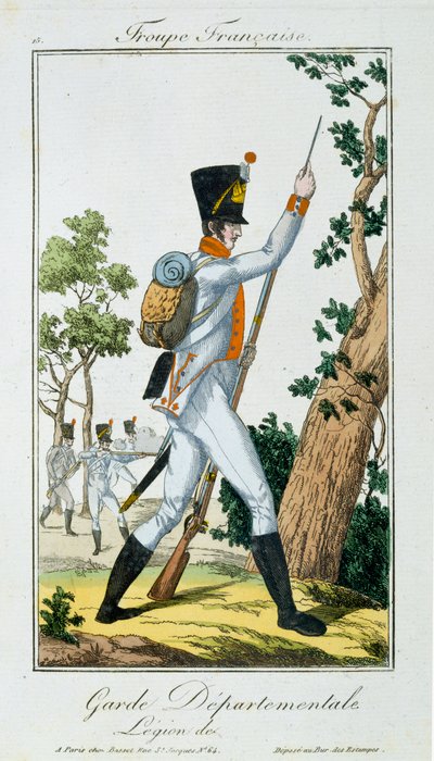 Departementální stráž, z Troupes Francaises, hospoda. chez Basset, Paříž, kolem roku 1790 od French School