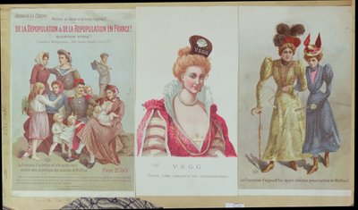 Depopulation and Repopulation in France, brožura Arthura Le Crepse proti malthusianismu, 1895 (barevná rytina) od French School