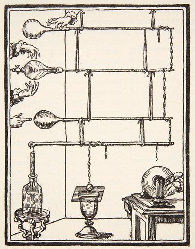 Descarges electriques dan lai rarefie, 1753, kopie Boris Mestchersky (zemř. 1957) ilustrace z Histoire de la Nation Francaise, Sciences, Volumes I & II, Gabriel Hanotaux (1853-1944), 1924 (lit.) od French School
