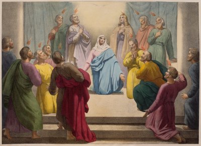 Sestoupení Ducha svatého, ilustrace z katechismu LHistoire Sainte, vydal Charles Delagrave, Paříž, konec 19. století od French School