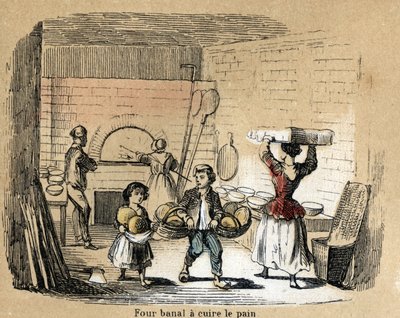 Popis různých fází výroby a použití hlíny: hlína na pečení v peci na chleba. Talíř “” The clay and its products”” in “” Les Recreations instructives”” Synoptický obraz od Julese DELBRUCKA, rytina z roku 1860. Soukromá sbírka. od French School