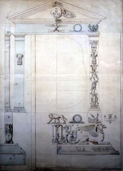 Design pro zrcadlo Cheval, c.1815 (pero, inkoust a akvarel na papíře) od French School