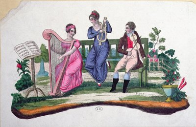 Design pro fanouška zobrazující koncert venku, kolem roku 1830 od French School