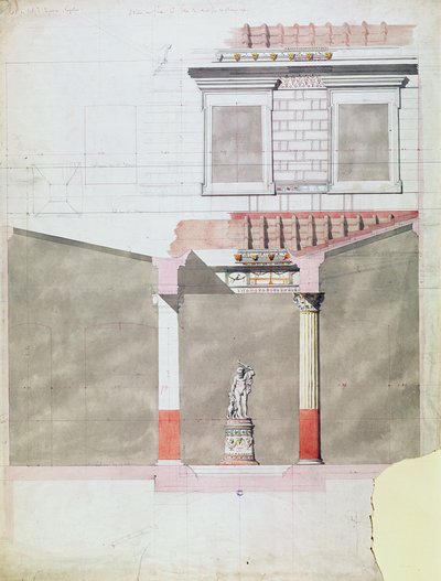 Návrh atria pompejského paláce knížete Napoleona III (1808-73) (čb na papíře) od French School