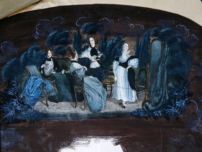 Návrh na výzdobu vějíře s motivem čajového dýchánku (kvaš na papíře) od French School