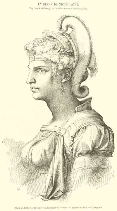 Kresba od Michelangela uložená v galerii ve Florencii (rytina) od French School