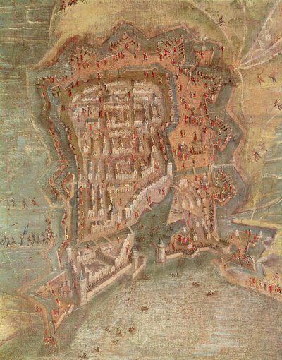 Detail - Obležení La Rochelle vojsky kardinála Richelieu v letech 1627-68 (olej na plátně) od French School
