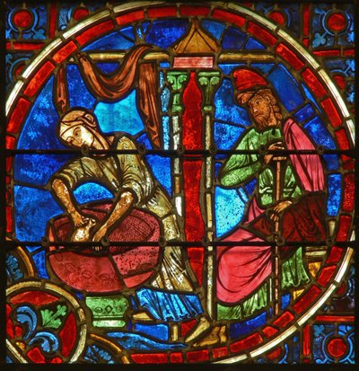 Detail z okna zobrazující Narození Páně od French School
