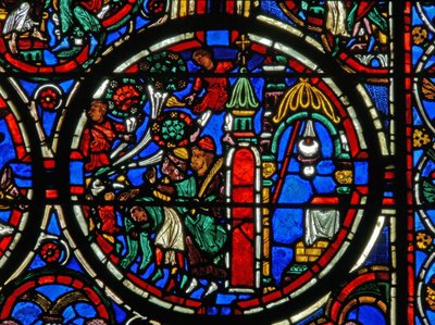 Detail z okna zobrazující umučení: pozdrav Krista při jeho vjezdu do Jeruzaléma od French School