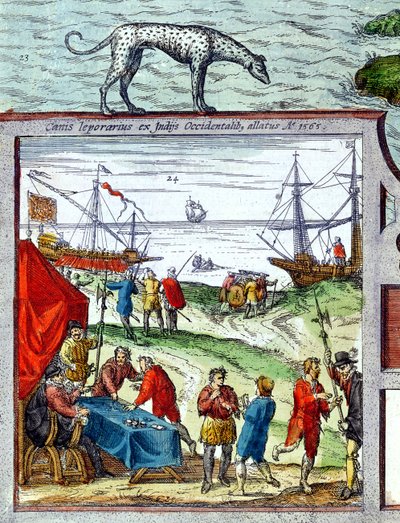 Detail pohledu na přístav Cádiz zobrazující obchod se Západní Indií od French School