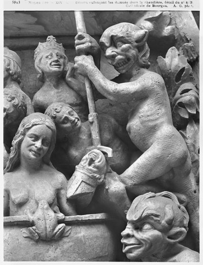 Ďábel tlačí biskupa v ohni, z Posledního soudu katedrály sv. Etienna v Bourges (detail) (sádra odlitá z kamene) od French School