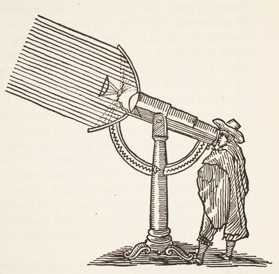 Dioptrický dalekohled, kopie rytiny Borise Mestcherského (zemř. 1957), ilustrace z knihy Histoire de la Nation Francaise, Sciences, Volumes I & II, autor Gabriel Hanotaux (1853-1944), 1924. od French School