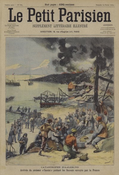 Katastrofální požár v norském Alesundu (barva litho) od French School