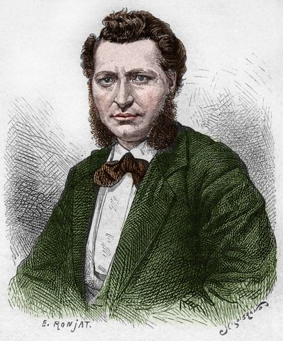 Objevená Kanada: Portrét Louise Riela (1844-1885), kanadského politika a obránce lidu Metis. Rytina z konce 19. století v „La nouvelle France“ od Eugena Guenina. od French School