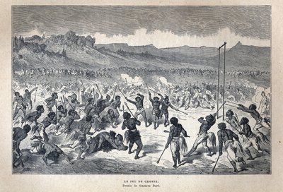 Objevená Kanada: Sport. Lakrosová hra amerických indiánů. Kresba Gustave Dore. Rytina z konce 19. století v „La nouvelle France“ od Eugena Guenina. od French School