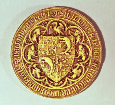 Pečeť delfínů, štít Francie, s delfíny a fleur-de-lys, 1376 od French School