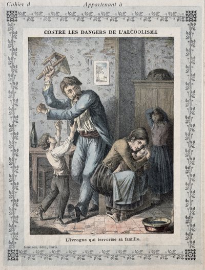 Opilec terorizující svou rodinu, obálka školního sešitu. c.1900 od French School
