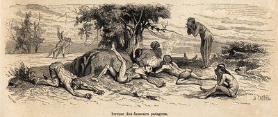 Opilost kuřáků, kresba autora, pro ilustraci 3 let zajetí mezi patagony od French School