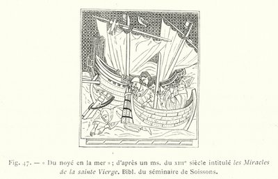 Od utonutí v moři; po ms ze 13. století s názvem Zázraky Panny Marie, Bibl ze semináře v Soissons (rytina) od French School