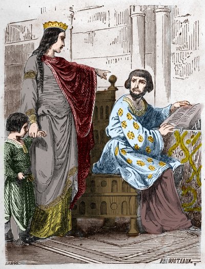 Dynastie Kapetovců: Constance of Arles (986-1032), královna Francie, s Robertem II. Pobožným (972-1031). od French School