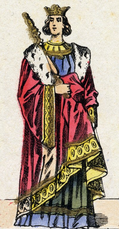 Dynastie Kapetovců: Portrét Ludvíka X. zvaného Hutin (1289-1316), krále Franků v letech 1314 až 1316. Epinal zobrazení z konce 19. století. Soukromá sbírka. od French School