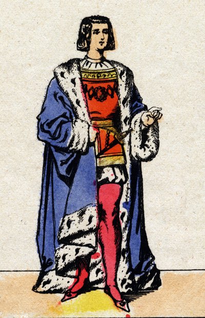 Dynastie z Valois: Portrét francouzského krále Ludvíka XII. (1462-1515) v letech 1498 až 1515. Epinal zobrazení z konce 19. století. Soukromá sbírka. od French School