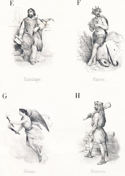 E F G H: Aesculapius, Fauna, Džin, Herkules od French School