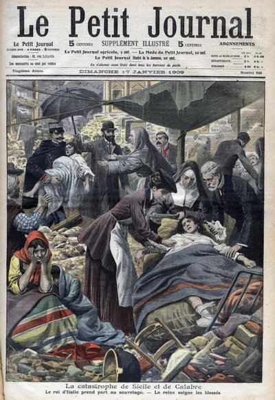 Zemětřesení na Sicílii v Kalábrii 1909 "Le Petit Journal" z ledna 1909 (rytina) od French School