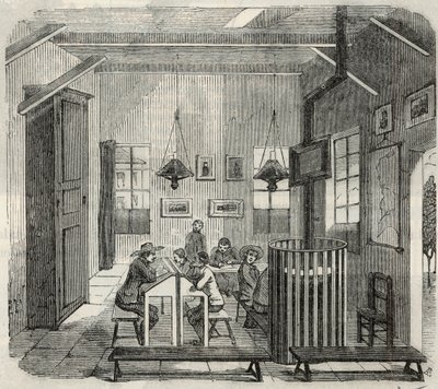 Škola pro idioty v Bicetre v 19. století – rytina v „Tableau-de-Paris“ od Edmonda Texiera 1852 od French School