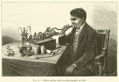 Edison mluví do svého fonografu (rytina) od French School
