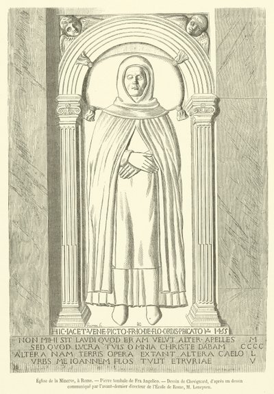 Kostel La Minerva, Řím, náhrobek Fra Angelico (rytina) od French School