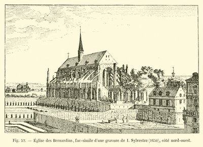 Kostel Bernardinů, faksimile rytiny I Sylvestre, 1650, severozápadní pobřeží od French School