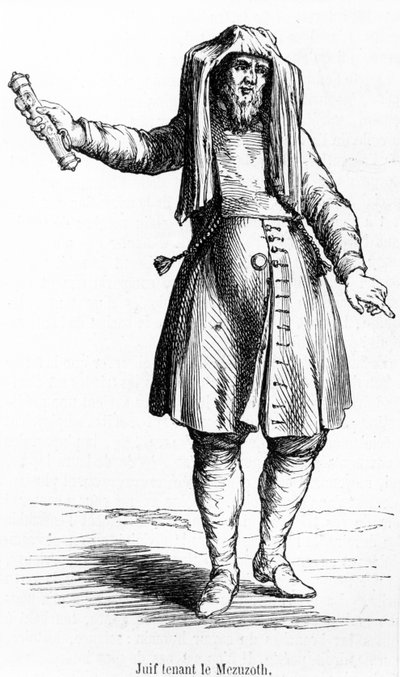 Francouzský Žid z 18. století drží Mezuzoth od French School