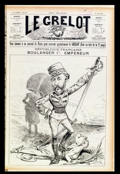 Císař Boulanger První, karikatura z přední obálky Le Grelot, 29. května 1887 od French School