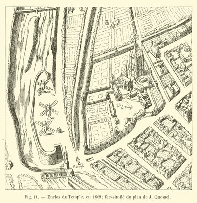 Chrámová ohrada, v roce 1609; faksimile plánu J Quesnela od French School