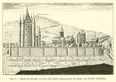 Chrámová ohrada v roce 1610; faksimile rytiny doby od Clauda Chastillona od French School