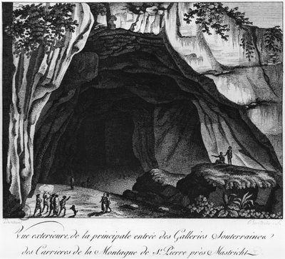 Vchod do podzemních lomů, ilustrace z Histoire naturelle de la Montagne Saint-Pierre de Maastricht od Barthelemy Faujas de Saint Fond (1743-1819) 1799 od French School