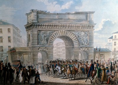 Vstup spojenců do Paříže Porte Saint Martin na 31.3.1814 přehlídka krále Ludvíka XVIII. (1755-1824). Tisk z roku 1814. Paříž, Musee Carnavalet od French School
