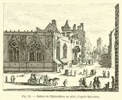 Vchod do Hotel-Dieu v roce 1650; podle Silvestra od French School