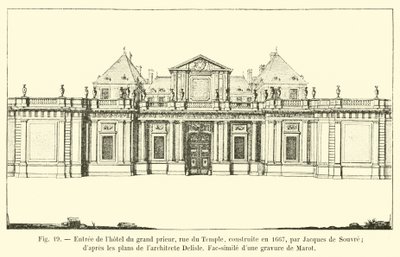 Vchod do Hôtel du Grand Prior, rue du Temple, postavený v roce 1667 Jacquesem de Souvre; podle plánů architekta Delisle, Faksimile rytiny od Marota od French School