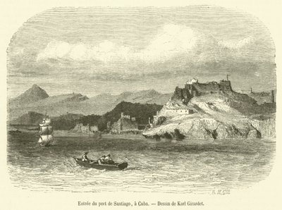 Entree du port de Santiago, na Kubu (rytina) od French School