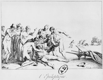 Epileptický záchvat na ulici, kolem roku 1800 od French School