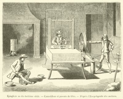 Pinmakers v osmnáctém století, Cannetilleur a poseurs de têtes (rytina) od French School