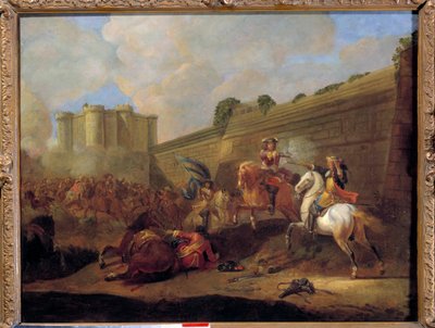 Episode de la Fronde v letech 1648-1652: boj dvou jezdců, faubourg Saint Antoine pod hradbami Bastille counter-escarp Obraz Francouzské školy. 17. století. Slunce 0,5x0,72 m od French School