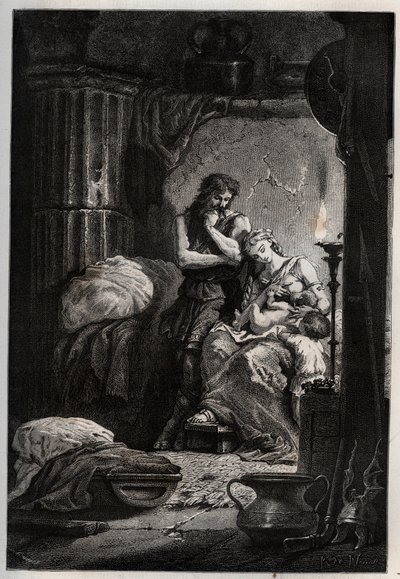 Eponine a její manžel Julius Sabinus (zemřel 78 n. l.) žijí tajně v jeskyni, aby unikli Vespasianskému císaři (9-79) - Sabinus a jeho manželka Eponine, ukrytí v jeskyni - rytina z „“ L