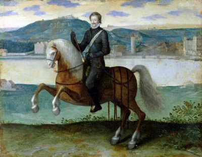 Jezdecký portrét francouzského krále Jindřicha IV. (1553-1610) před pařížskými hradbami, 1594 od French School