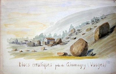 Erratic Blocks poblíž Giromagny v oblasti Vogéz (akvarel na papíře) od French School