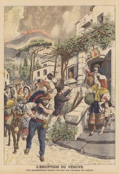 Erupce Vesuvu (barevná litografie) od French School