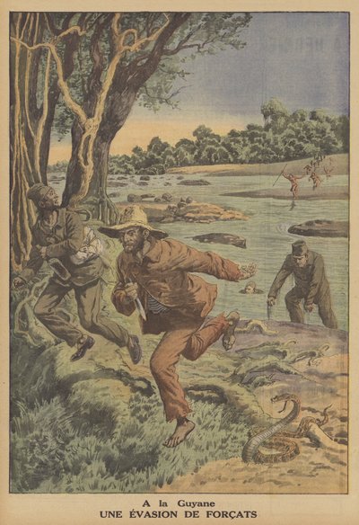 Útěk trestanců ve Francouzské Guyaně (barevné lito) od French School